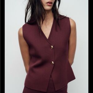 Zara Deep Red V-Neck Vest